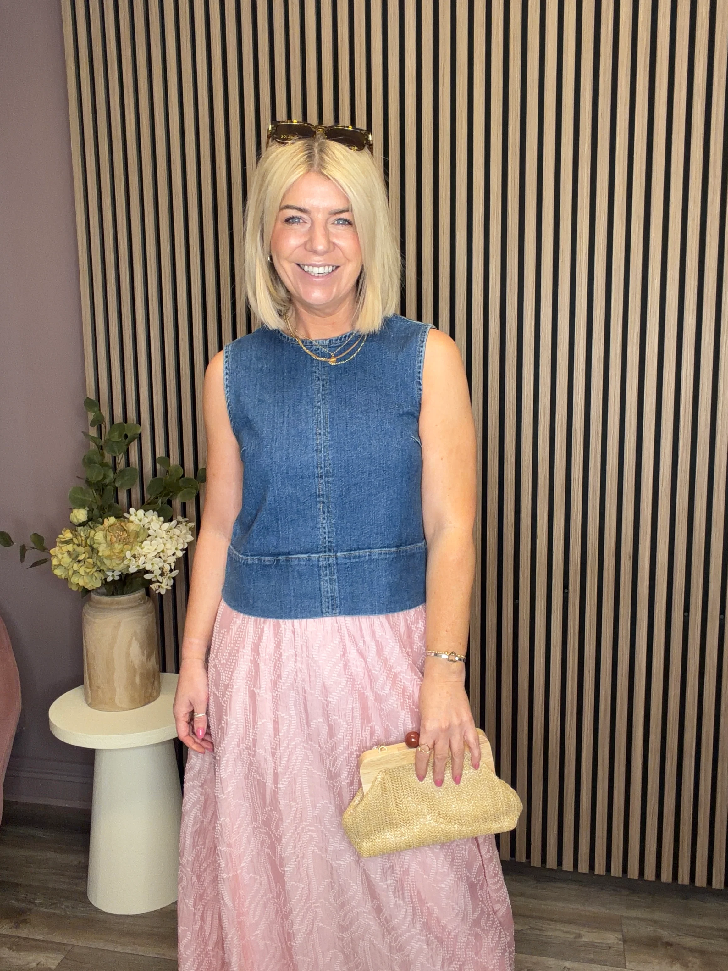 Kassy Sleeveless Top (Mid Blue Denim) - Image 2