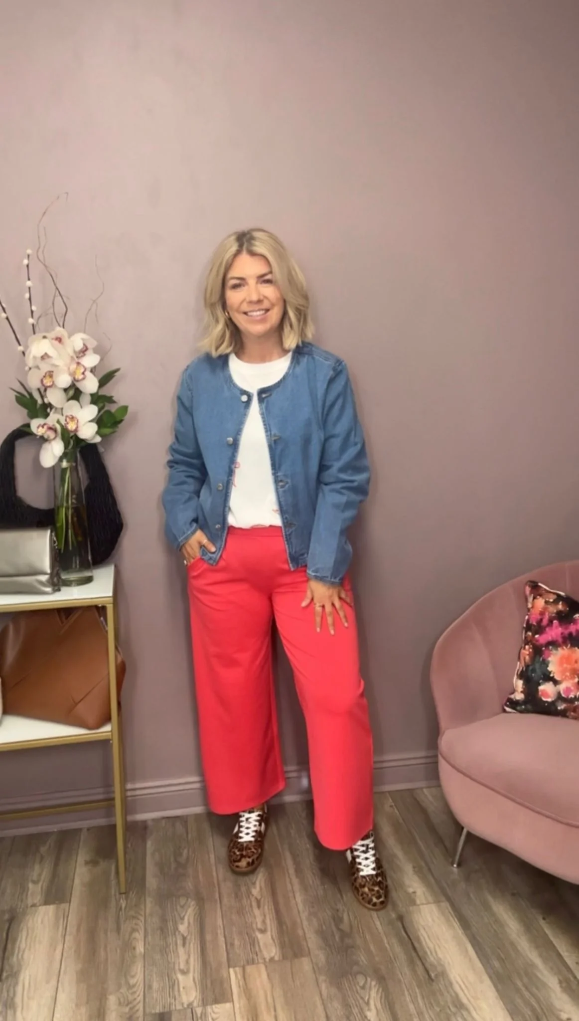Kate Cropped Wide Leg Pants (Geranium) - Image 2