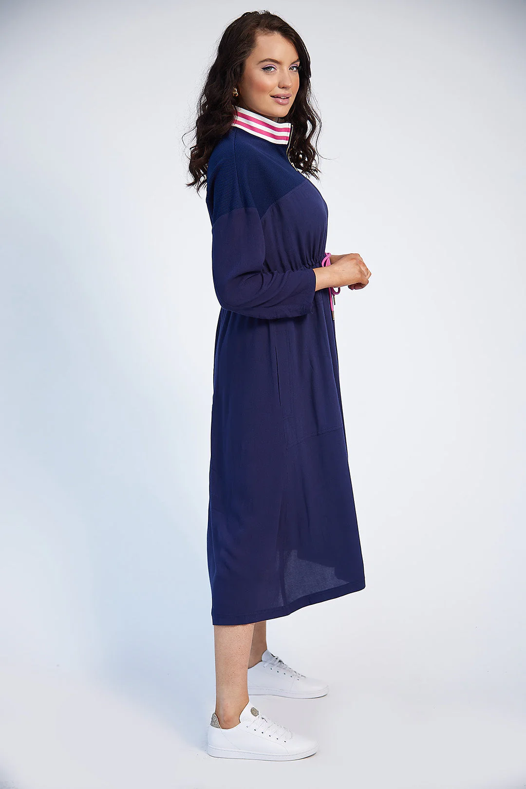 Katie Drawstring Dress (Navy) - Image 3