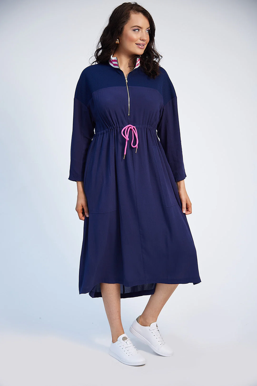 Katie Drawstring Dress (Navy) - Image 4