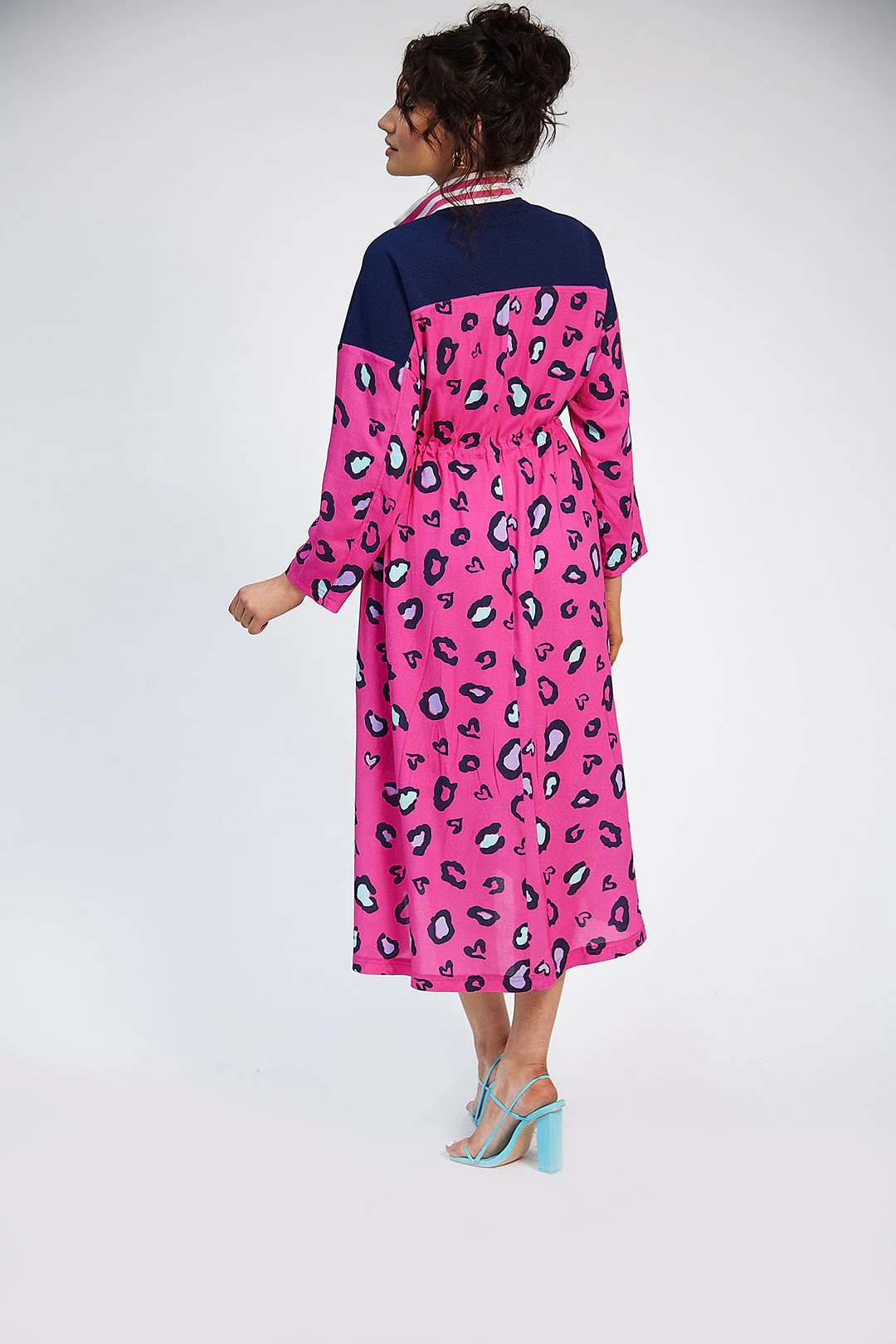 Katie Drawstring Dress (Pink Print/Navy) - Image 5