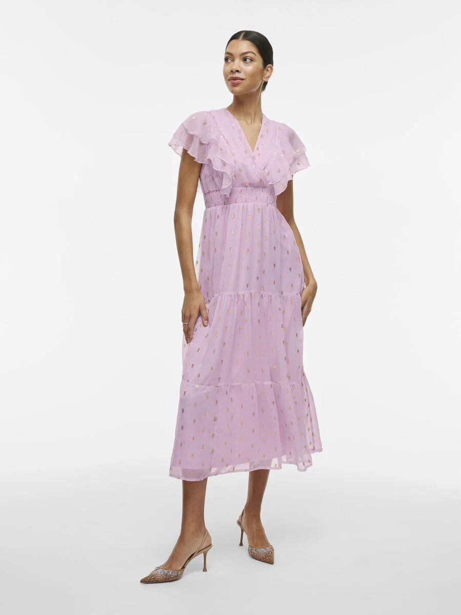 Kendra Midi Frill Dress (Winsome Orchid/Gold) - Image 2