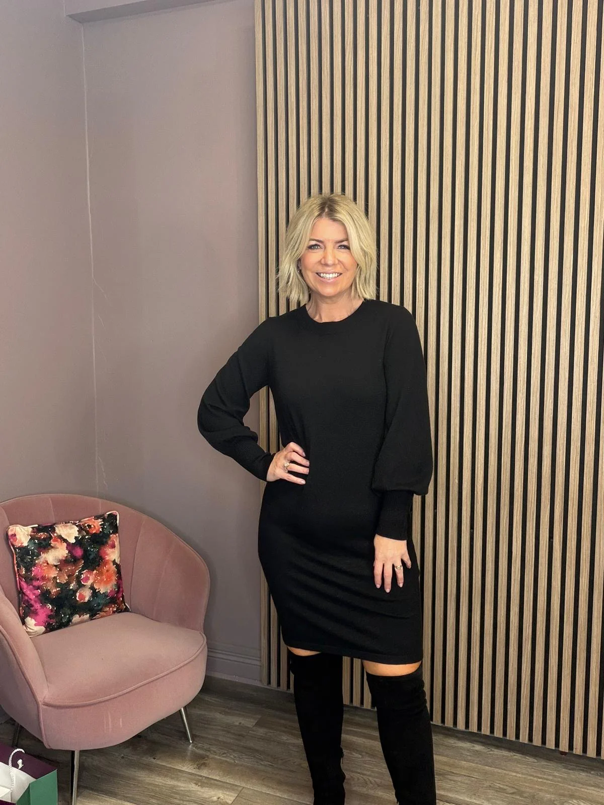 Kerry Long Sleeve Knit Dress (Black Beauty) - Image 2