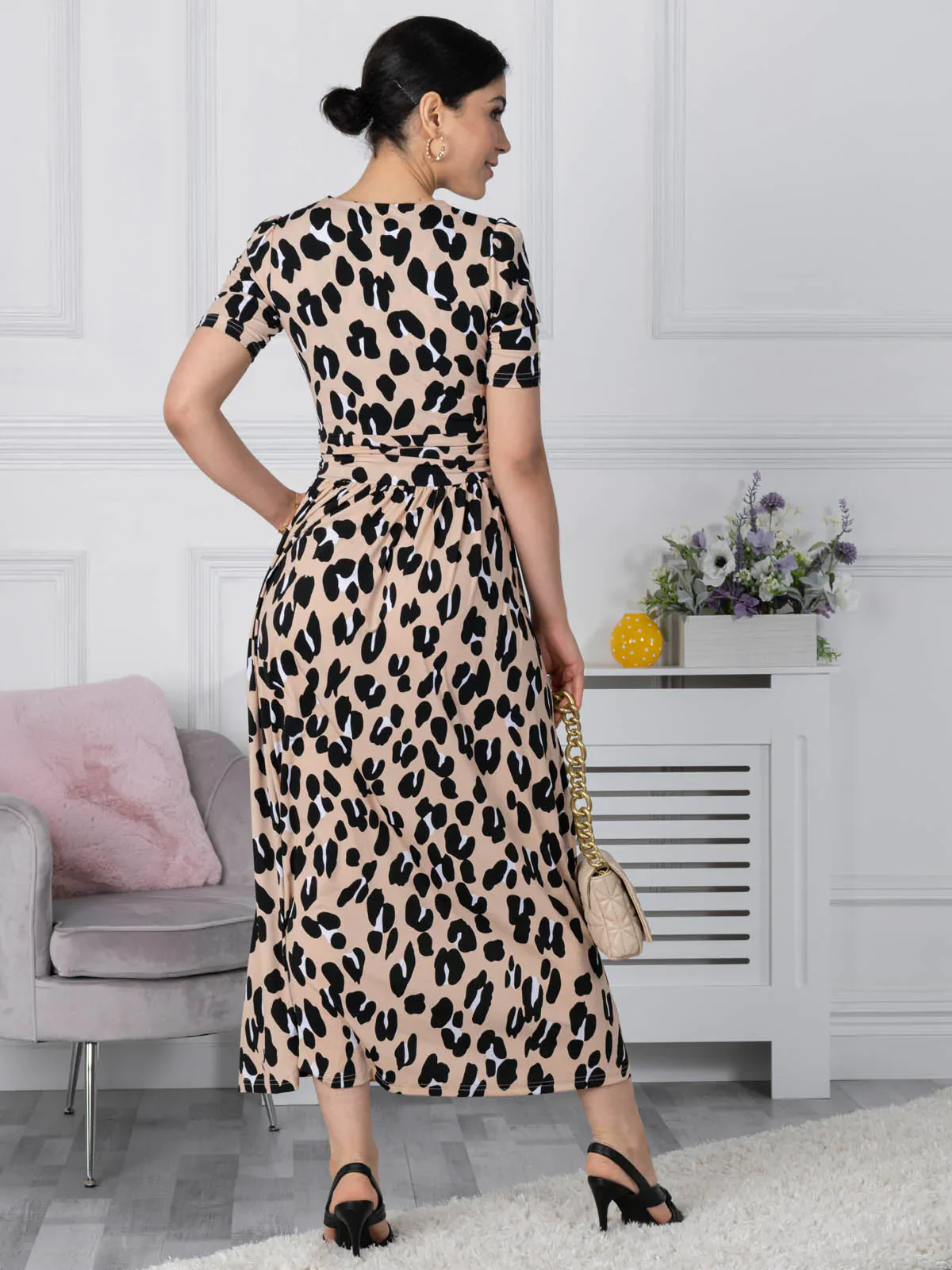 Kiera Wrap Front Maxi Dress (Camel Animal) - Image 5