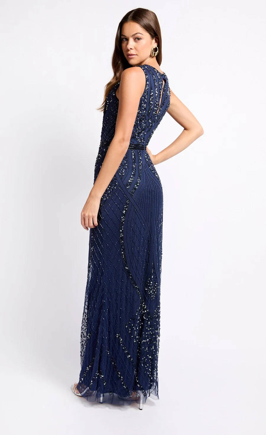 Kim Embellished Deco Maxi Dress (Navy)