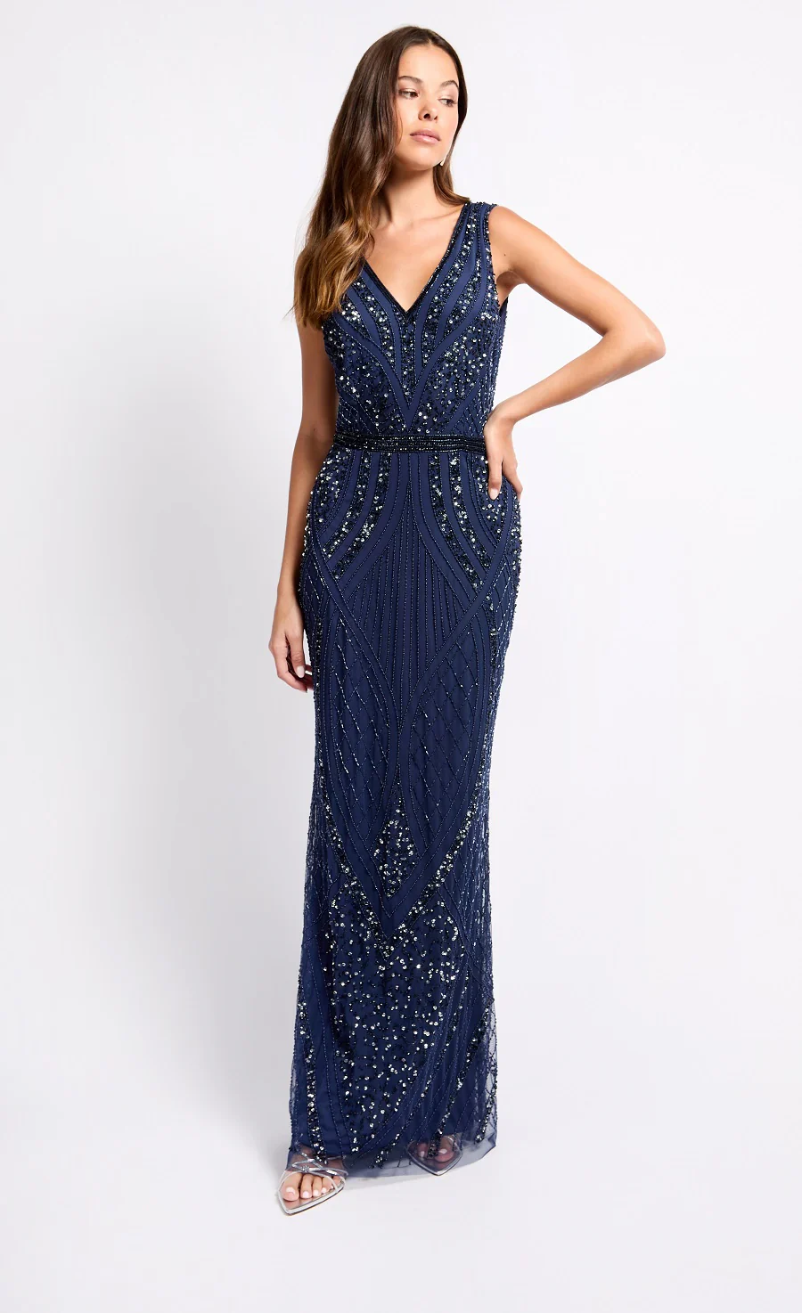 Kim Embellished Deco Maxi Dress (Navy) - Image 5
