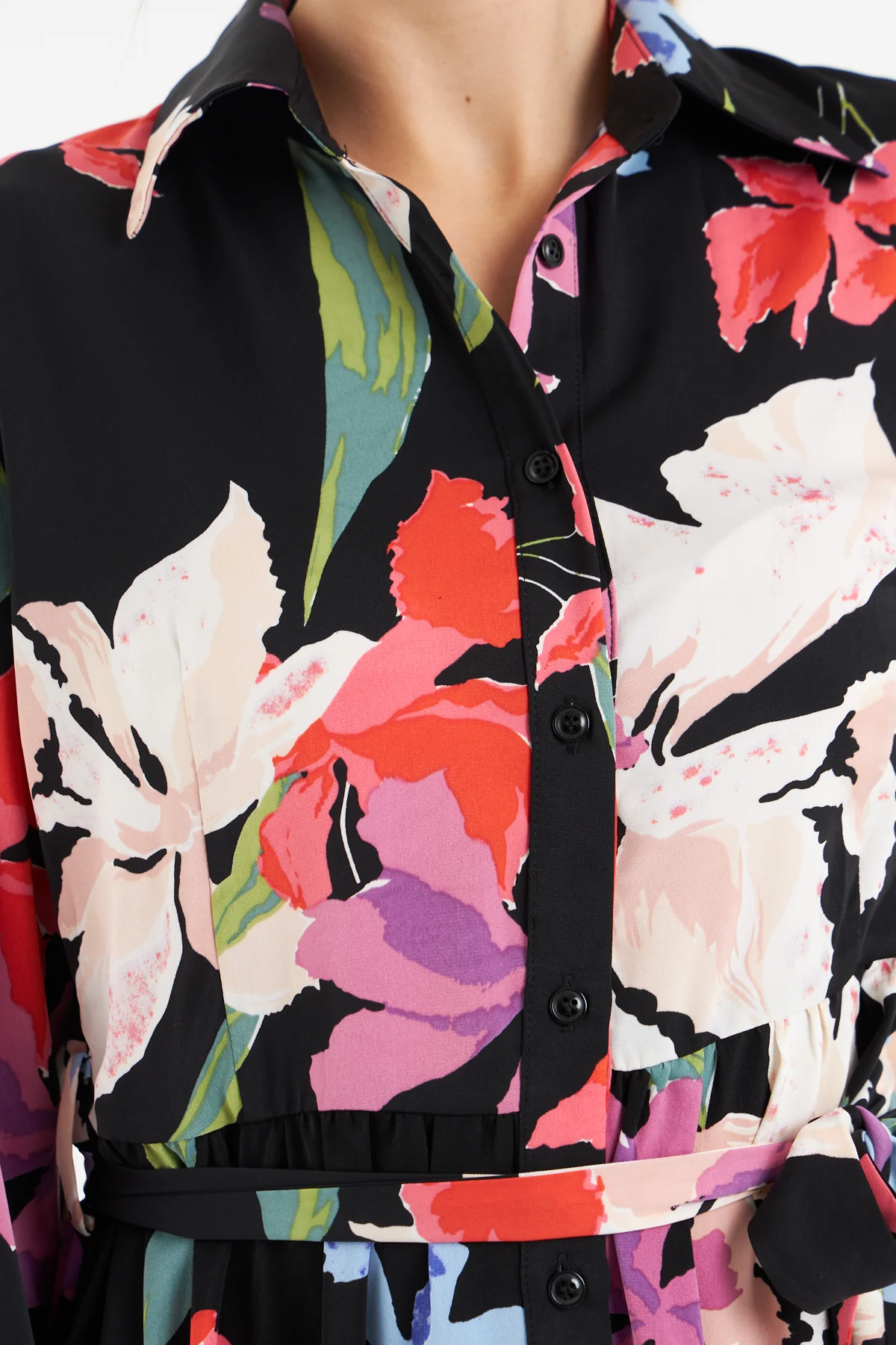 Kitty Floral Shirt Dress (Black) - Image 2