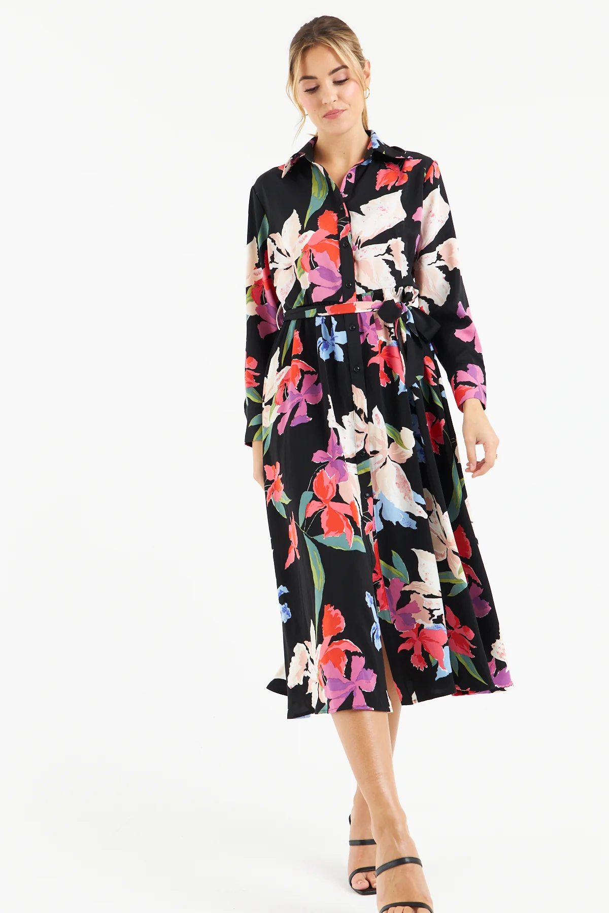 Kitty Floral Shirt Dress (Black) - Image 6