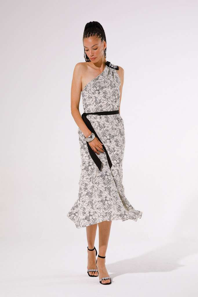 Kream One Shoulder Dress (Black/Beige) - Image 2