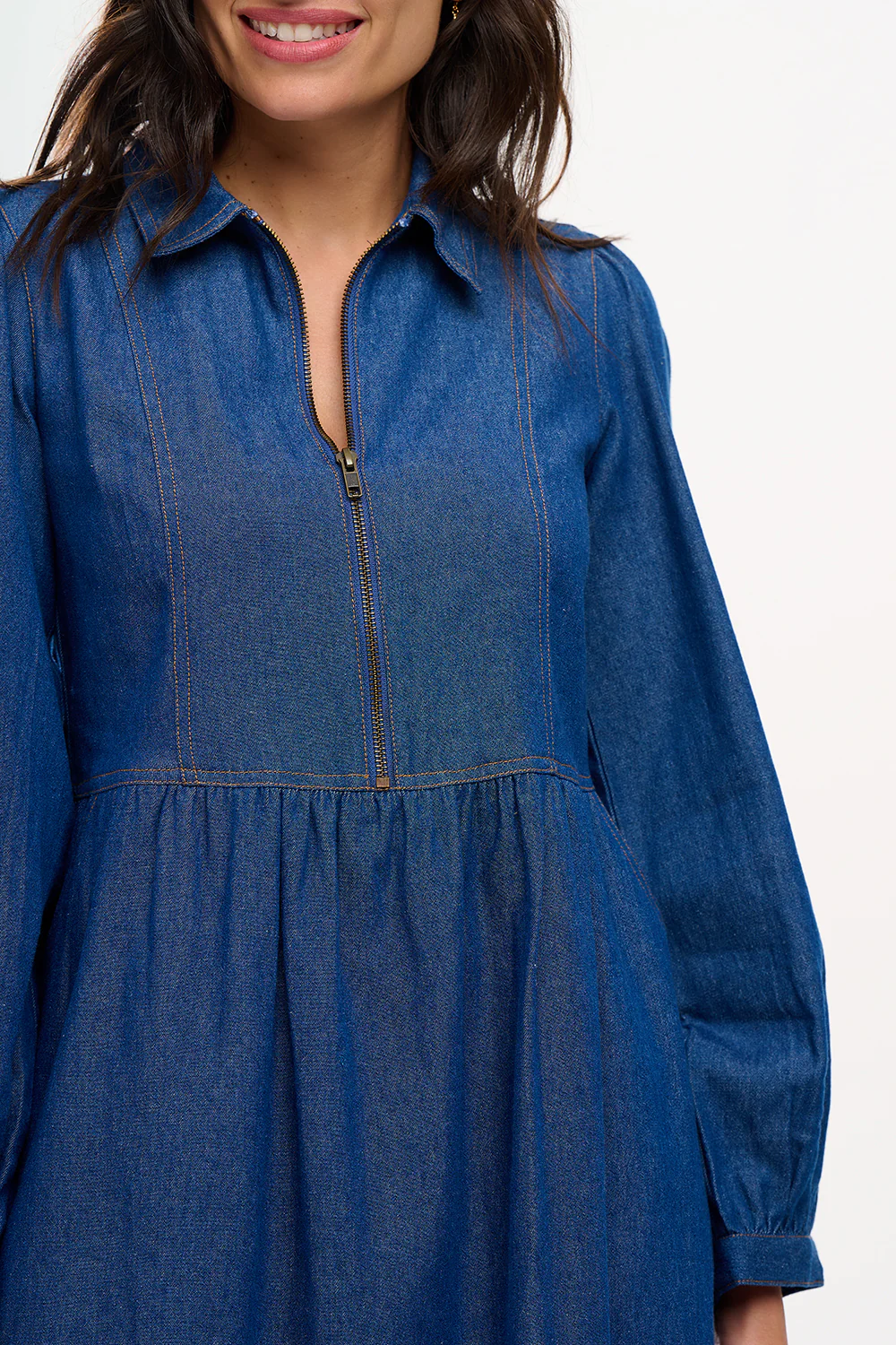 Kristy Midi Smock Dress (Mid Blue Denim) - Image 3