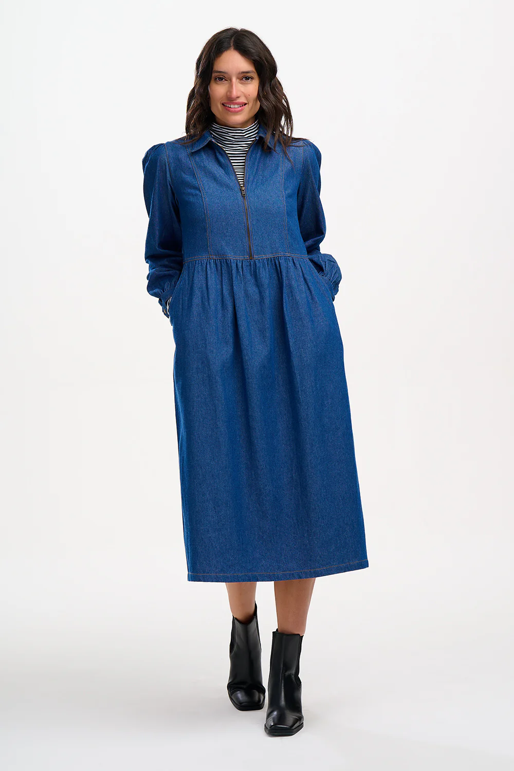 Kristy Midi Smock Dress (Mid Blue Denim) - Image 5
