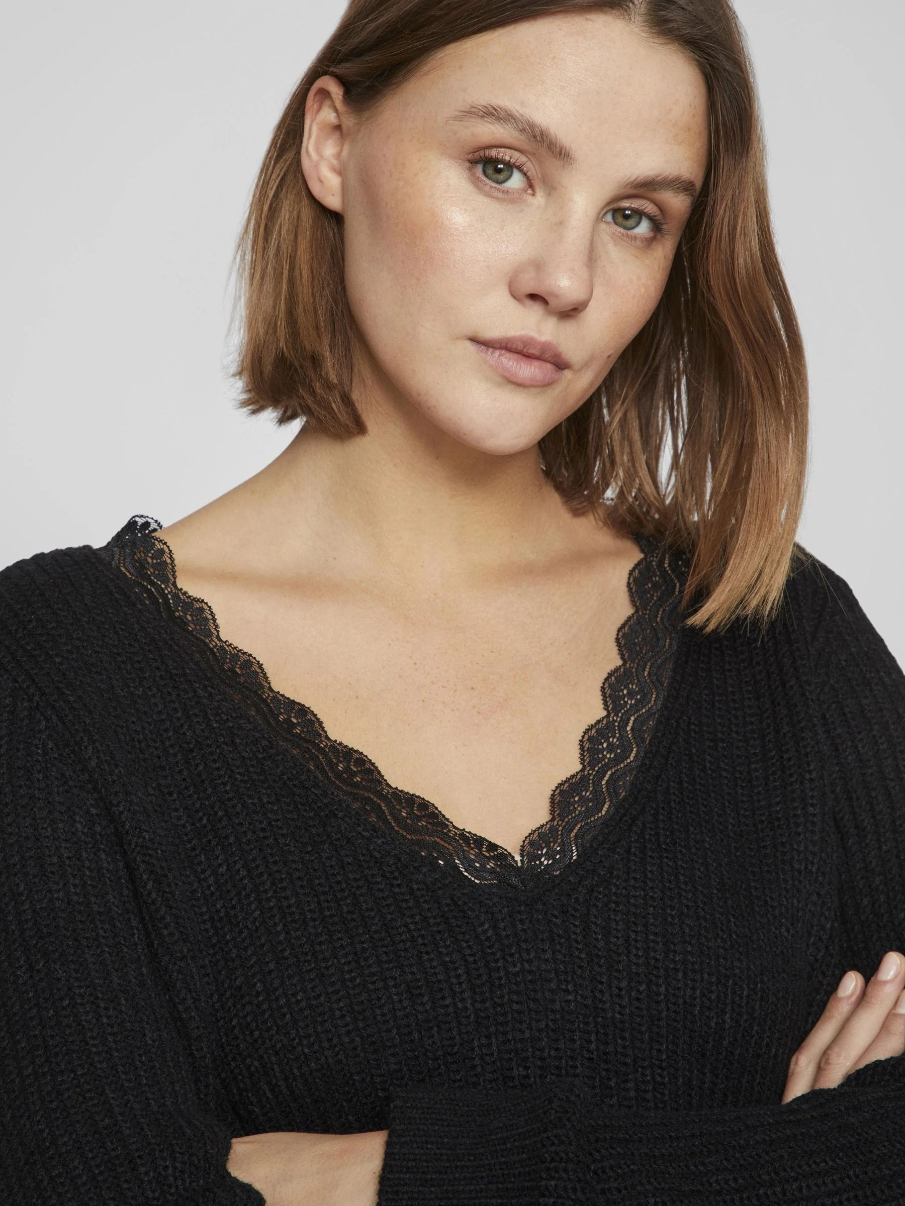 Lacy V-Neck Jumper (Black) - Image 2