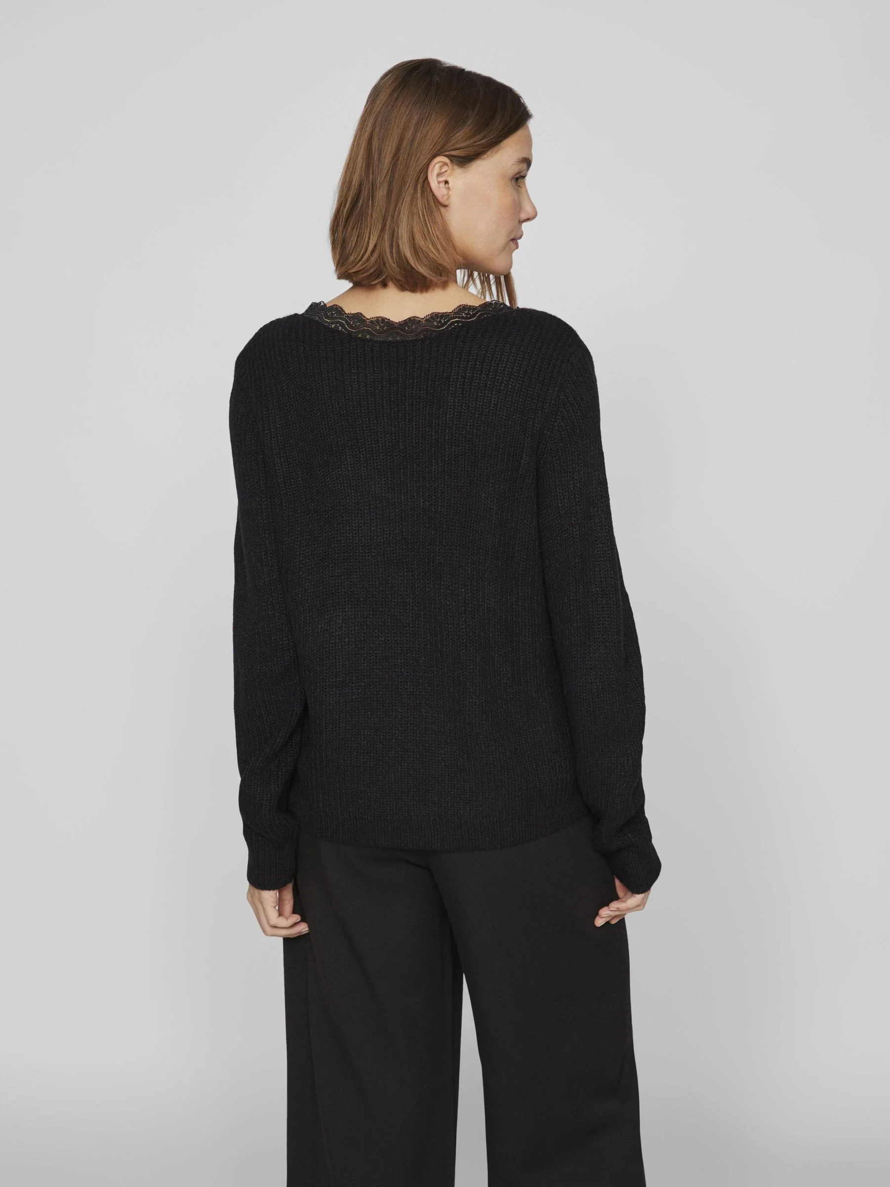 Lacy V-Neck Jumper (Black) - Image 4