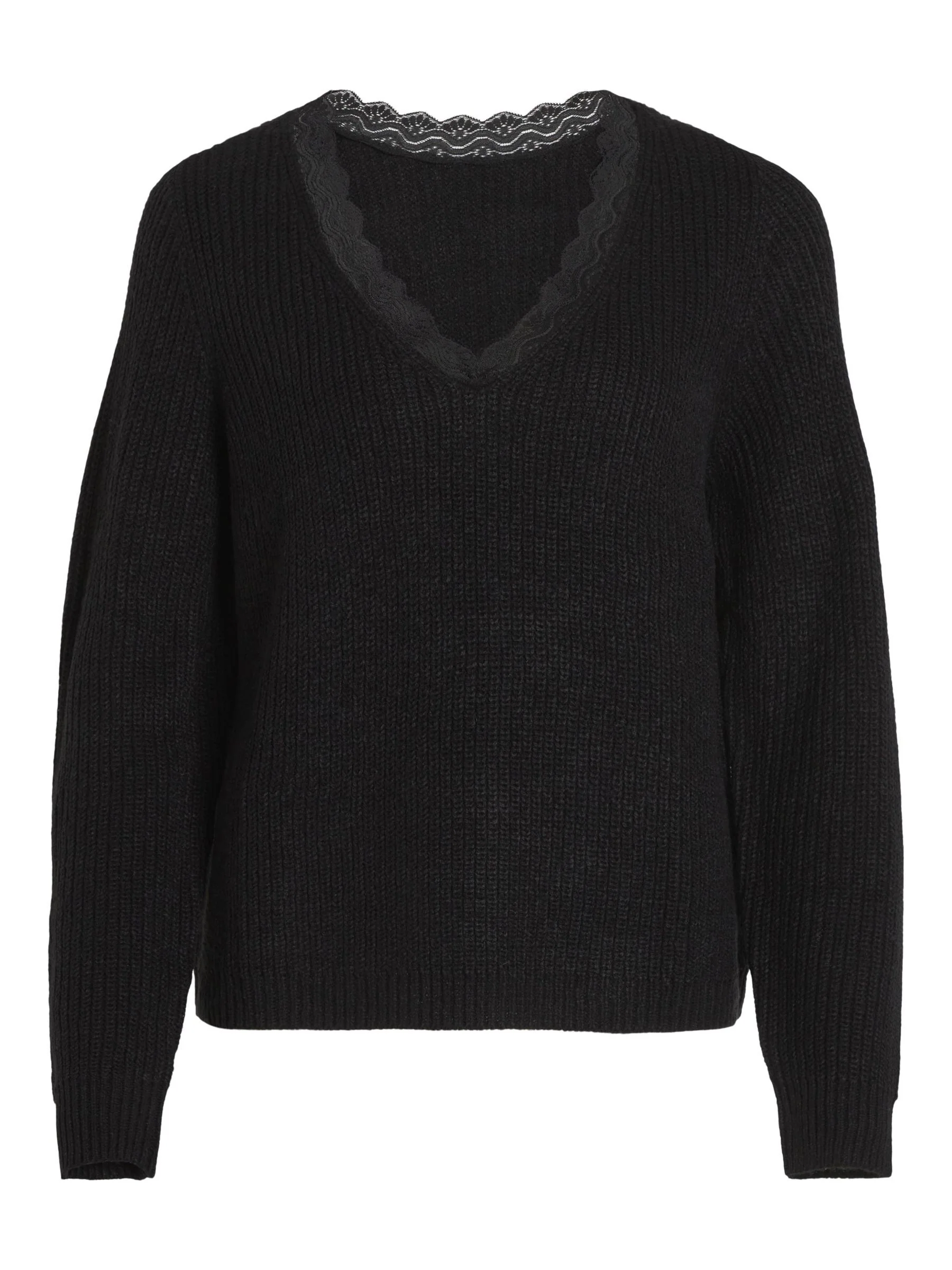 Lacy V-Neck Jumper (Black) - Image 5