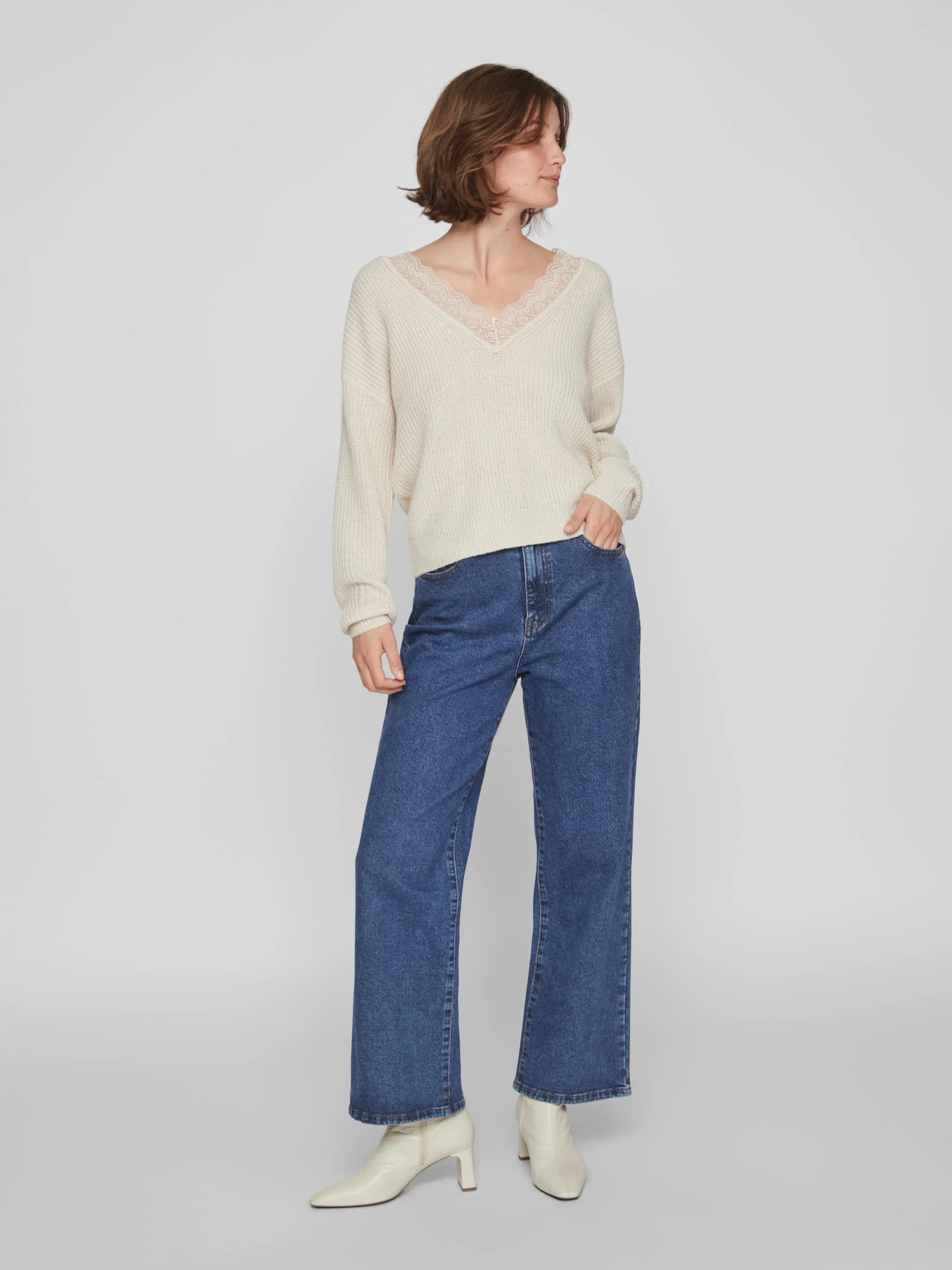 LACY V-NECK JUMPER (NATURAL MELANGE) - Image 2