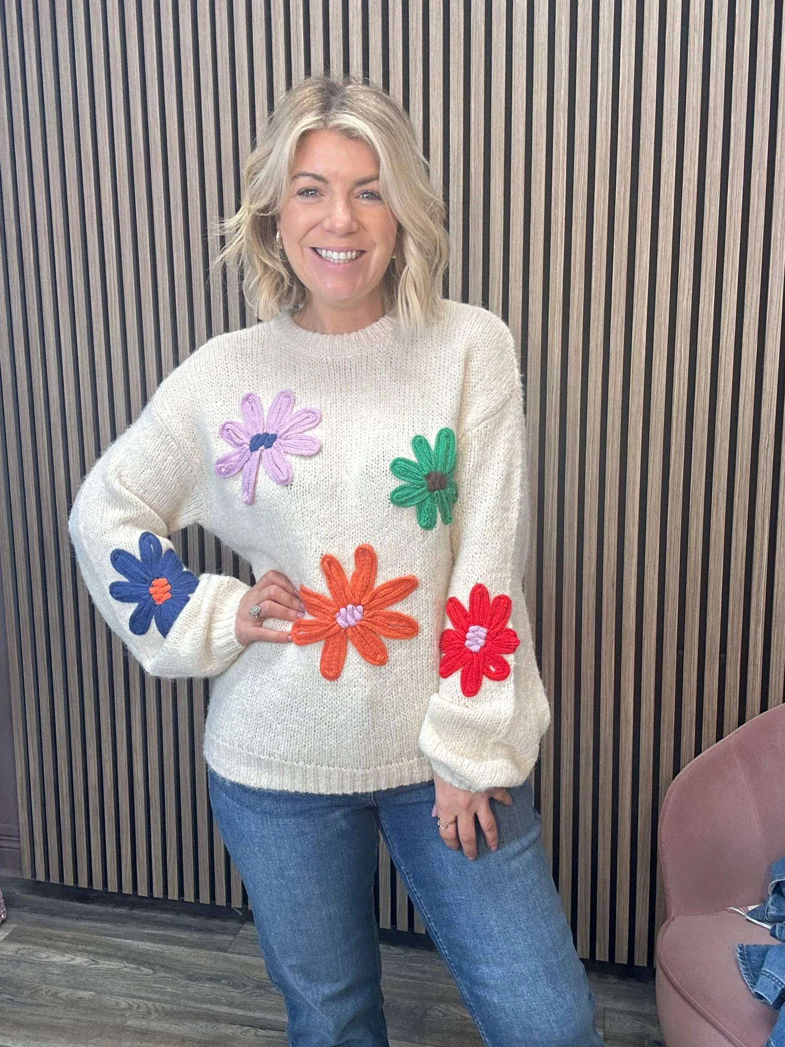 Lania Knit Jumper (Sandshell/Flowers) - Image 2