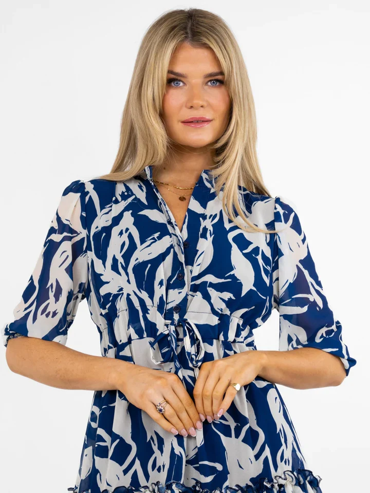 Latina Mini Dress (Blue/Cream) - Image 4