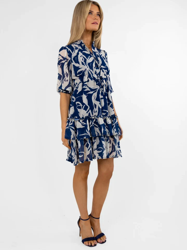 Latina Mini Dress (Blue/Cream) - Image 6
