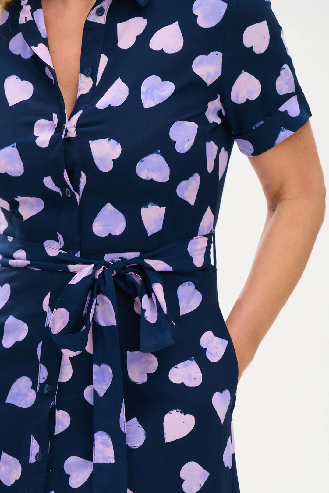 Lauretta Batik Shirt Dress | Big Hearts (Navy/Lilac) - Image 3