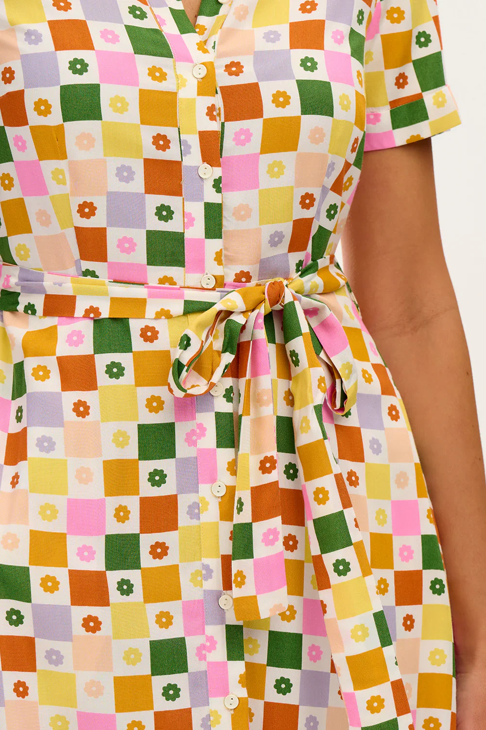 Lauretta Midi Shirt Dress (Multi, Floral Checkerboard) - Image 3