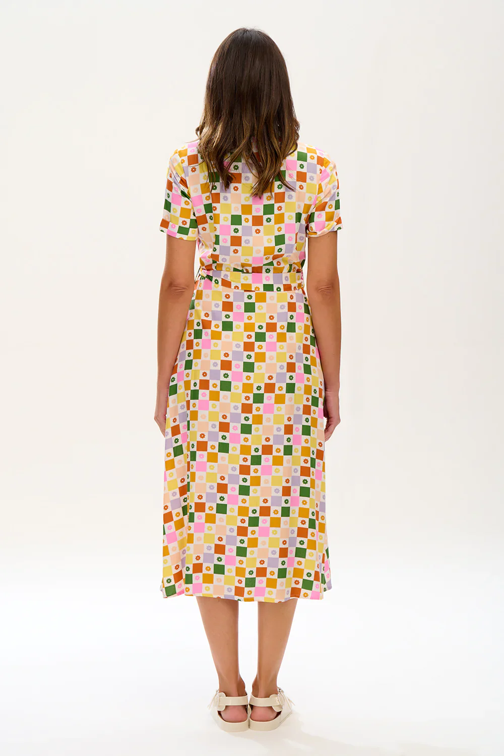 Lauretta Midi Shirt Dress (Multi, Floral Checkerboard) - Image 4