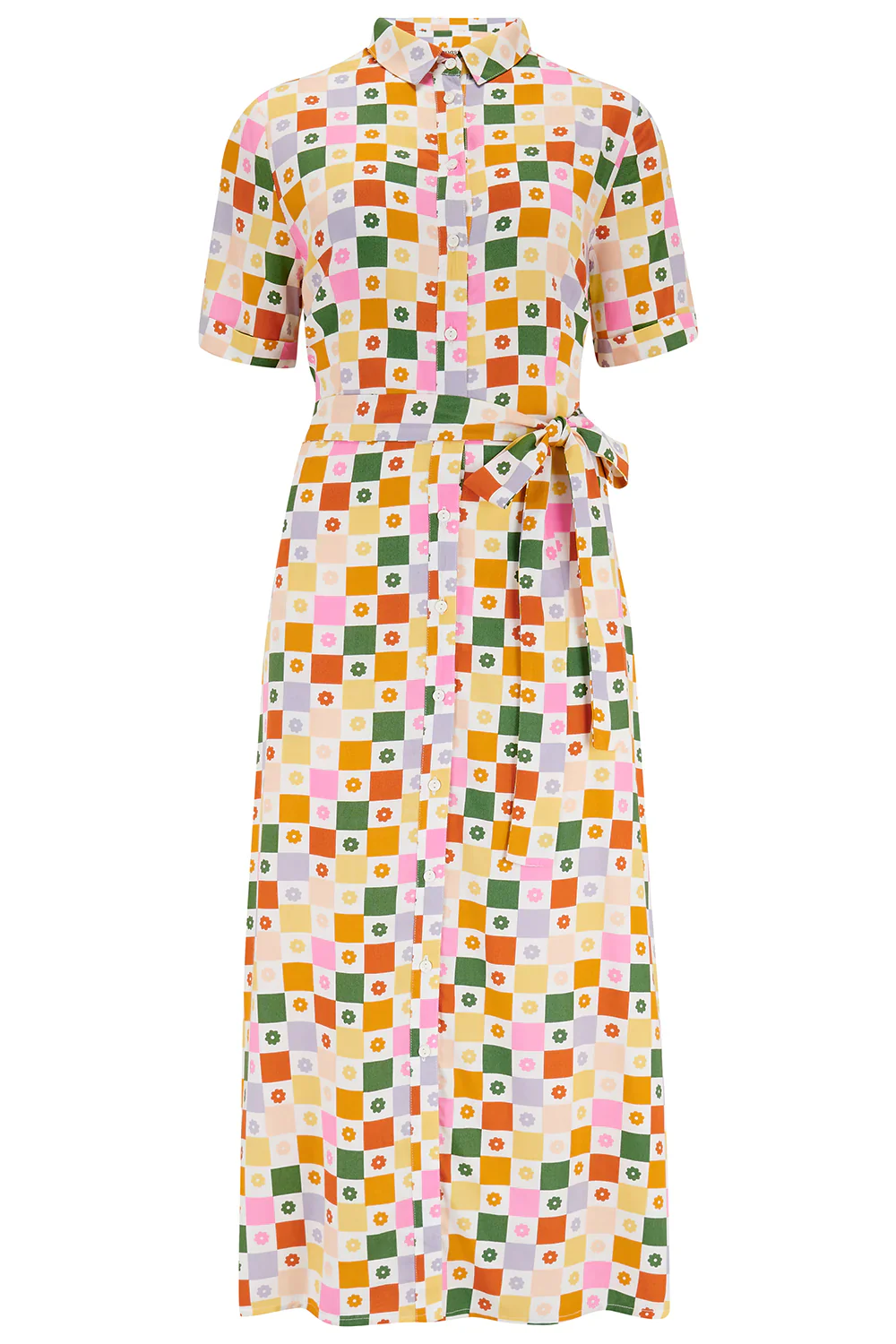Lauretta Midi Shirt Dress (Multi, Floral Checkerboard) - Image 5