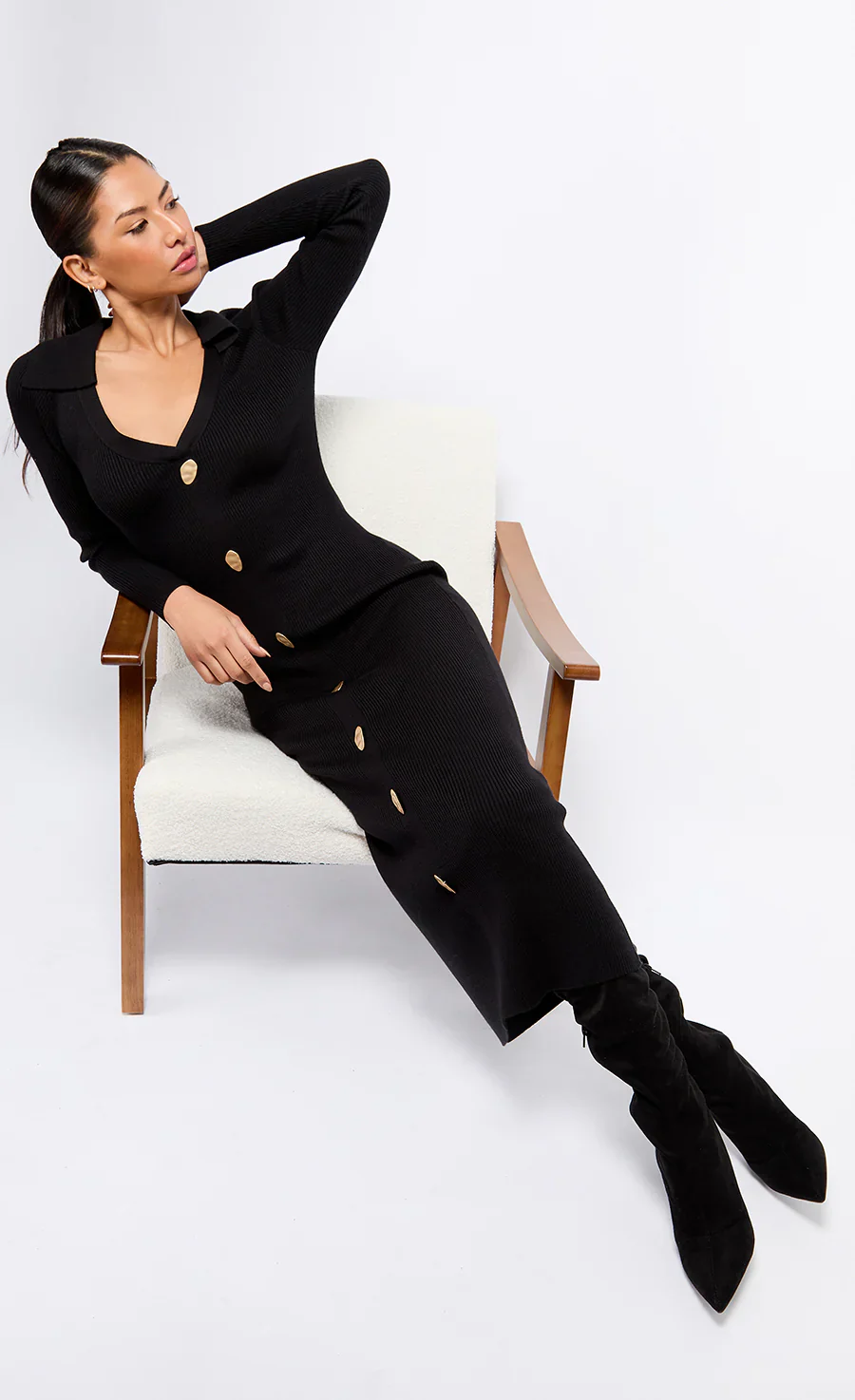 Layla Knit Midaxi Dress (Black) - Image 4