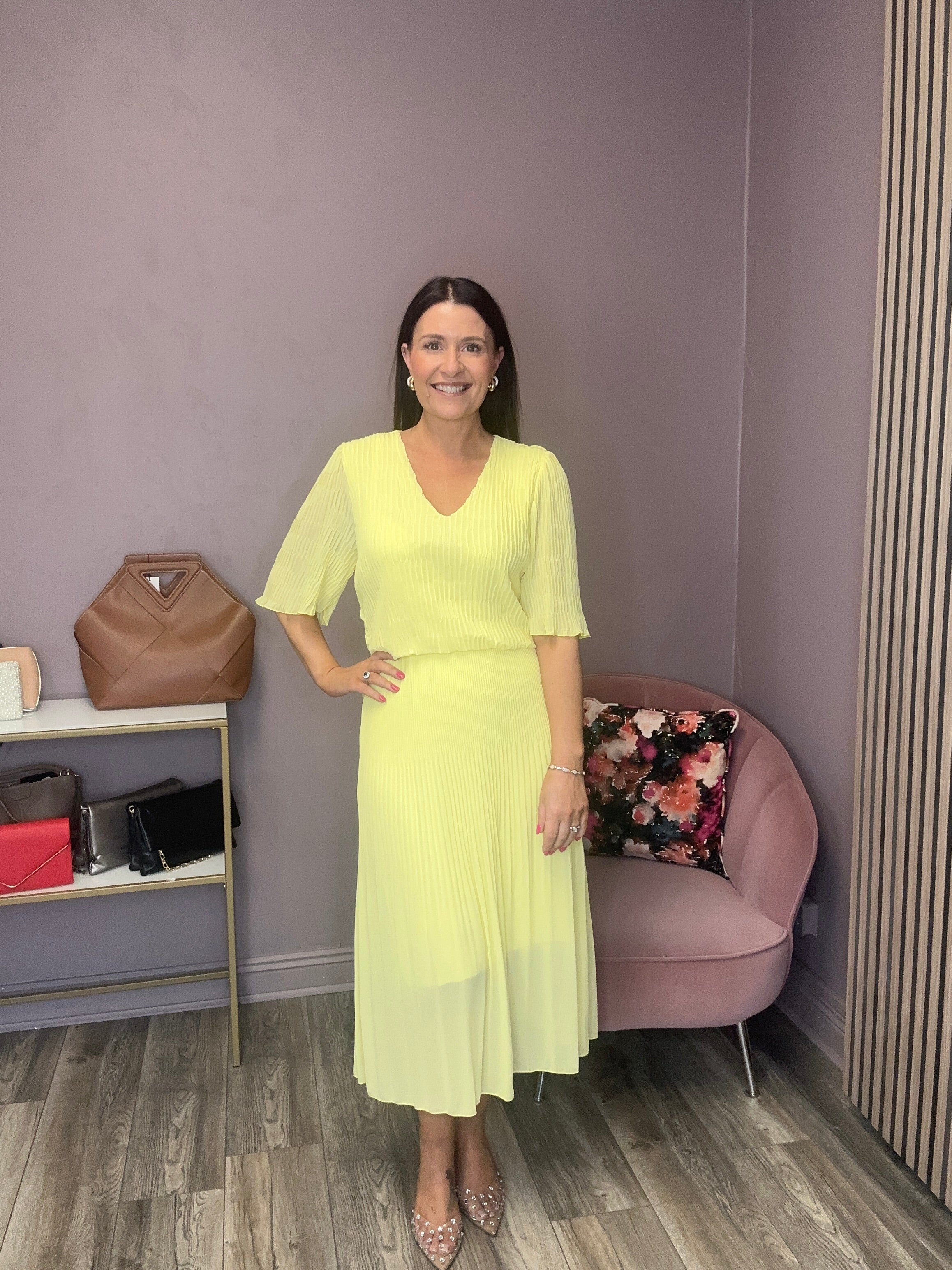 Layla Plisse Midi Dress (Lemon) - Image 2