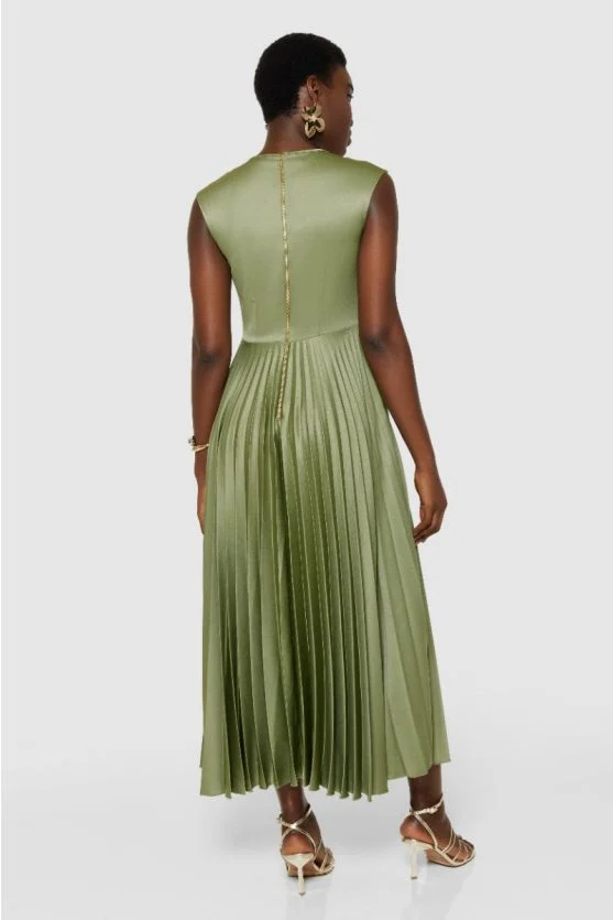 Leah Pleated Twist Dress (Olive) - Image 4