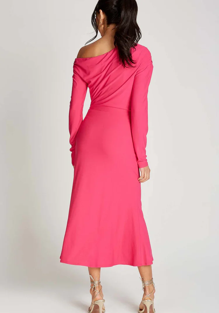Leanette Asymmetric Midi Dress (Pink) - Image 4