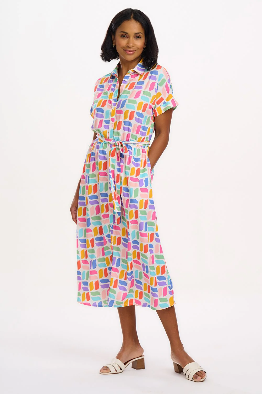 Leigh Midi Shirt Dress (Off-White, Curved Geometric) - Image 2
