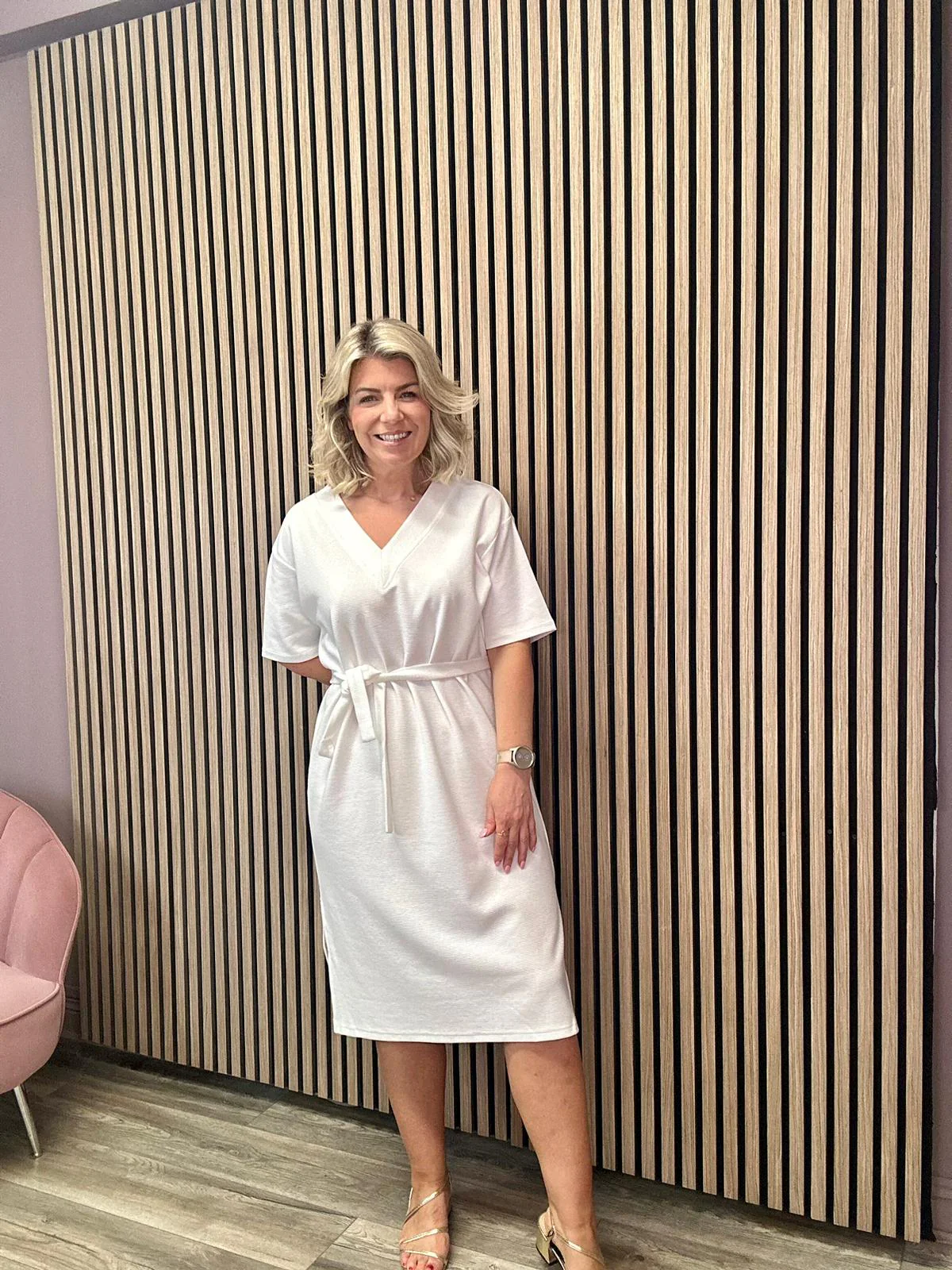 Leila Short Sleeve Dress (Cloud Dancer) - Image 5