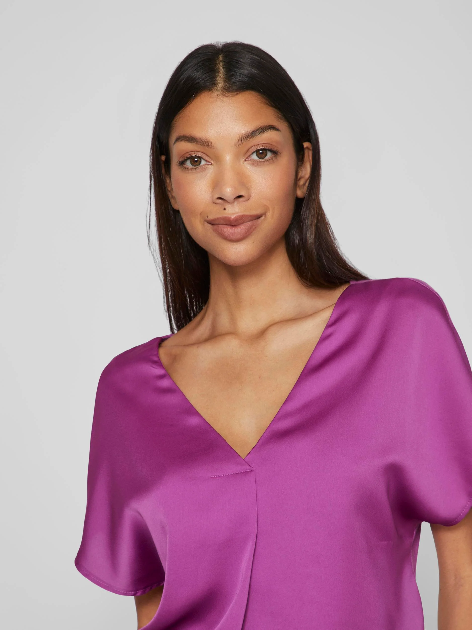 LETTE V-NECK SATIN TOP (CATTLEYA ORCHID) - Image 2
