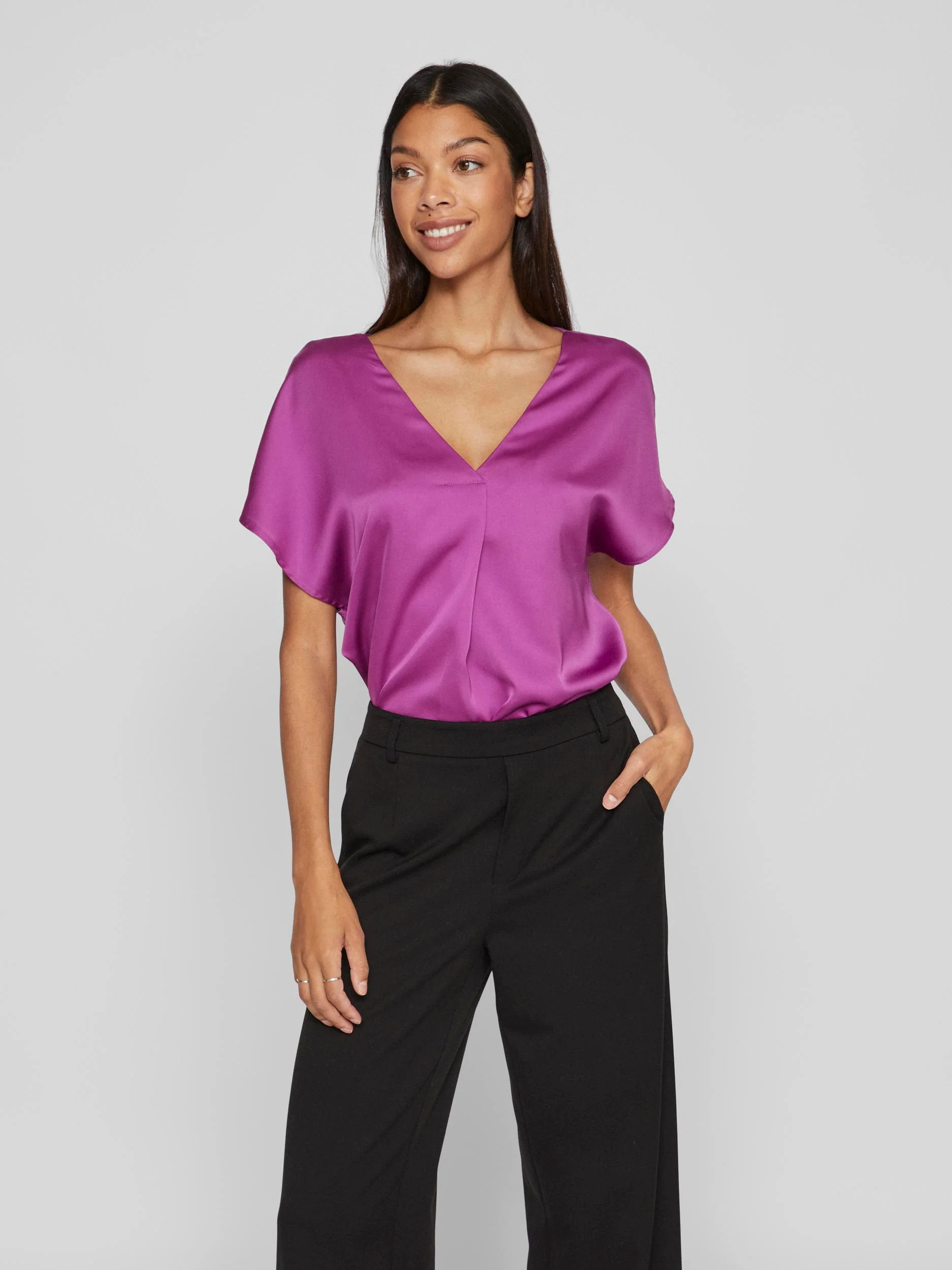 LETTE V-NECK SATIN TOP (CATTLEYA ORCHID) - Image 3