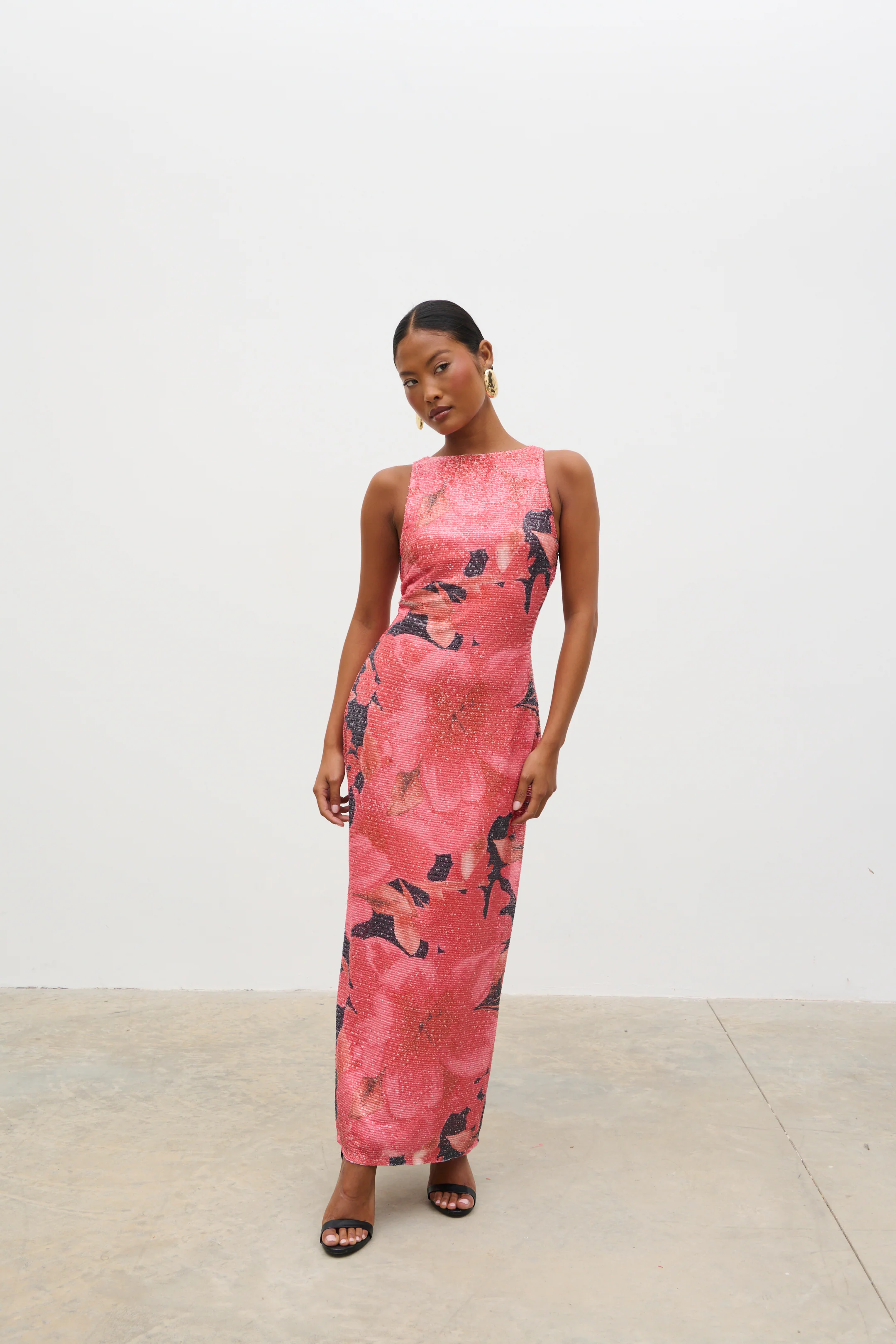 Lilou Printed Sequin Midaxi Dress (Red Multi Floral) - Image 5