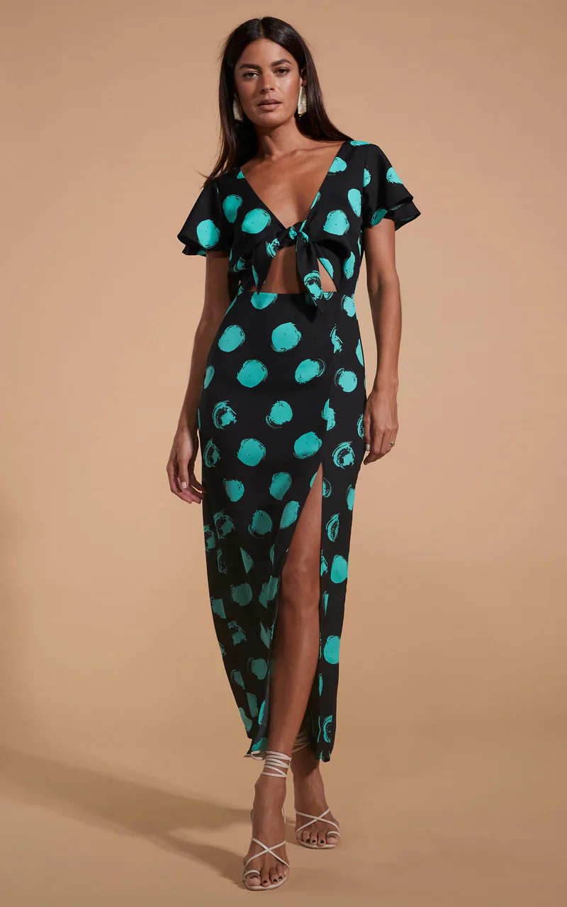 LILY DRESS (GREEN ON BLACK DOT) - Image 5