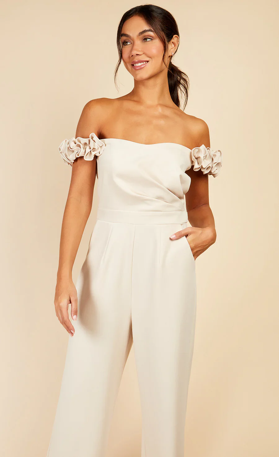 Linda Rosette Bardot Jumpsuit (Cream) - Image 3