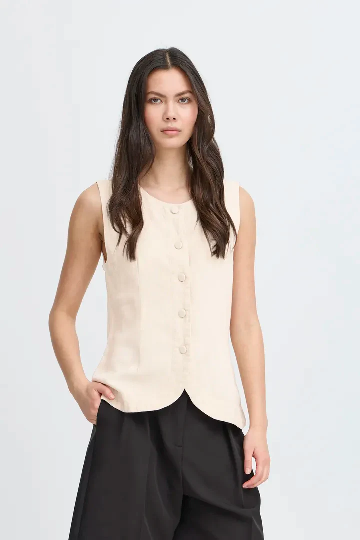 Linno Sleeveless Waistcoat Top (Natural Ecru) - Image 3