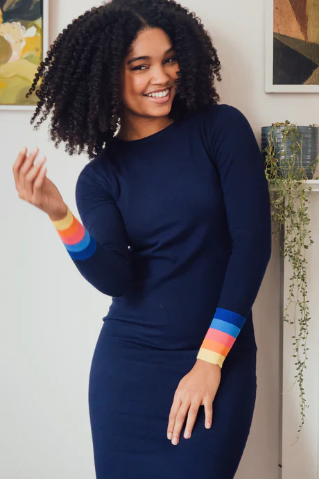 LISELLE KNIT DRESS (NAVY/SUNSET CUFFS) - Image 2