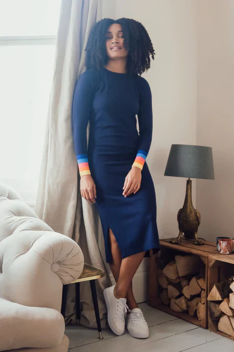 LISELLE KNIT DRESS (NAVY/SUNSET CUFFS) - Image 3