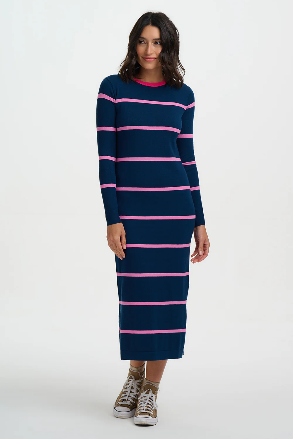 Liselle Midi Knit Dress (Teal/Pink Stripes)