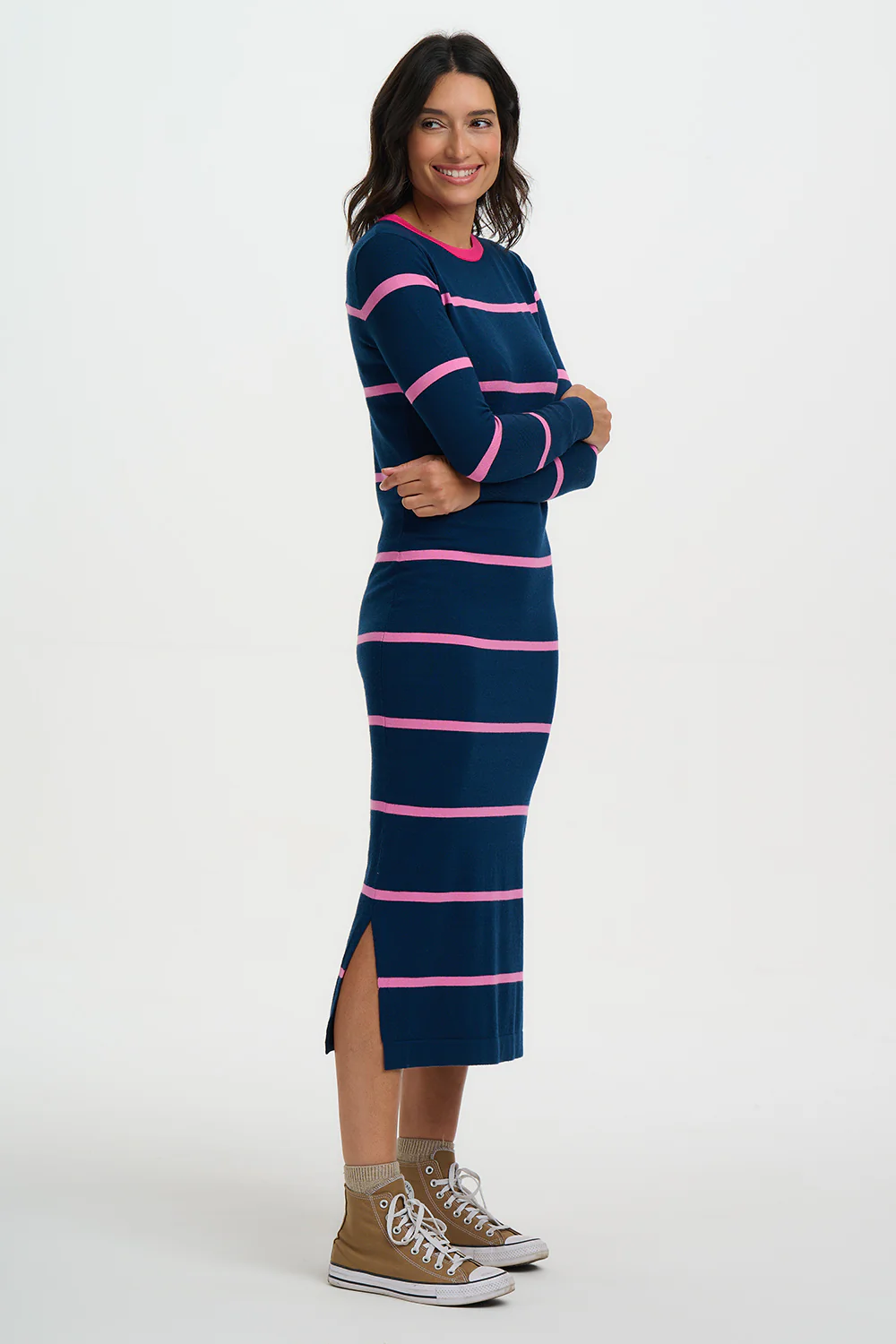 Liselle Midi Knit Dress (Teal/Pink Stripes) - Image 2