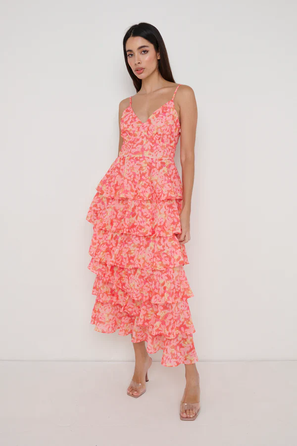 LISSY RUFFLE MIDAXI DRESS (ORANGE/PINK) - Image 2
