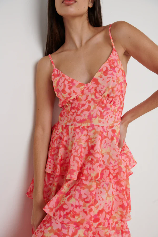 LISSY RUFFLE MIDAXI DRESS (ORANGE/PINK) - Image 3