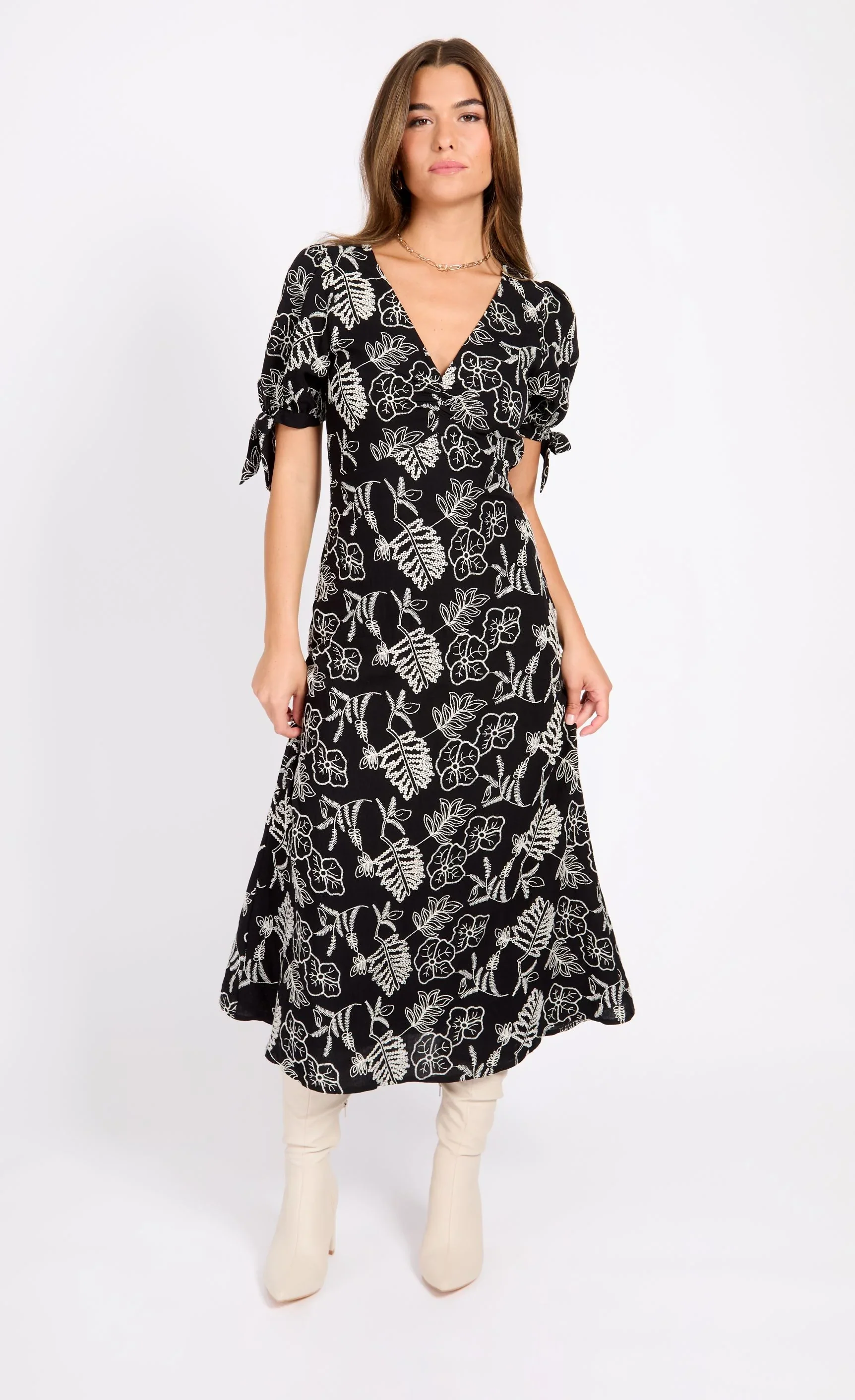 Lizzie Embroidered Midaxi Dress (Black/White) - Image 2