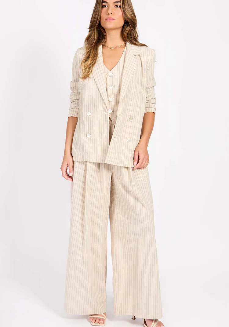 Logan Striped Linen Blend Blazer (Oatmeal/Black)