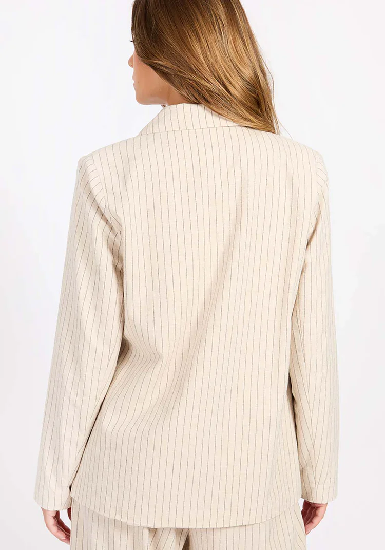 Logan Striped Linen Blend Blazer (Oatmeal/Black) - Image 4