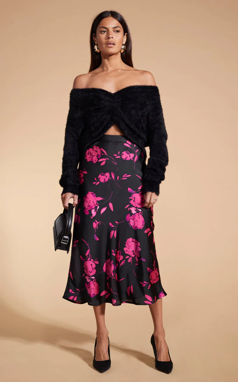 LOTUS SKIRT (PINK ON BLACK FLORAL) - Image 2