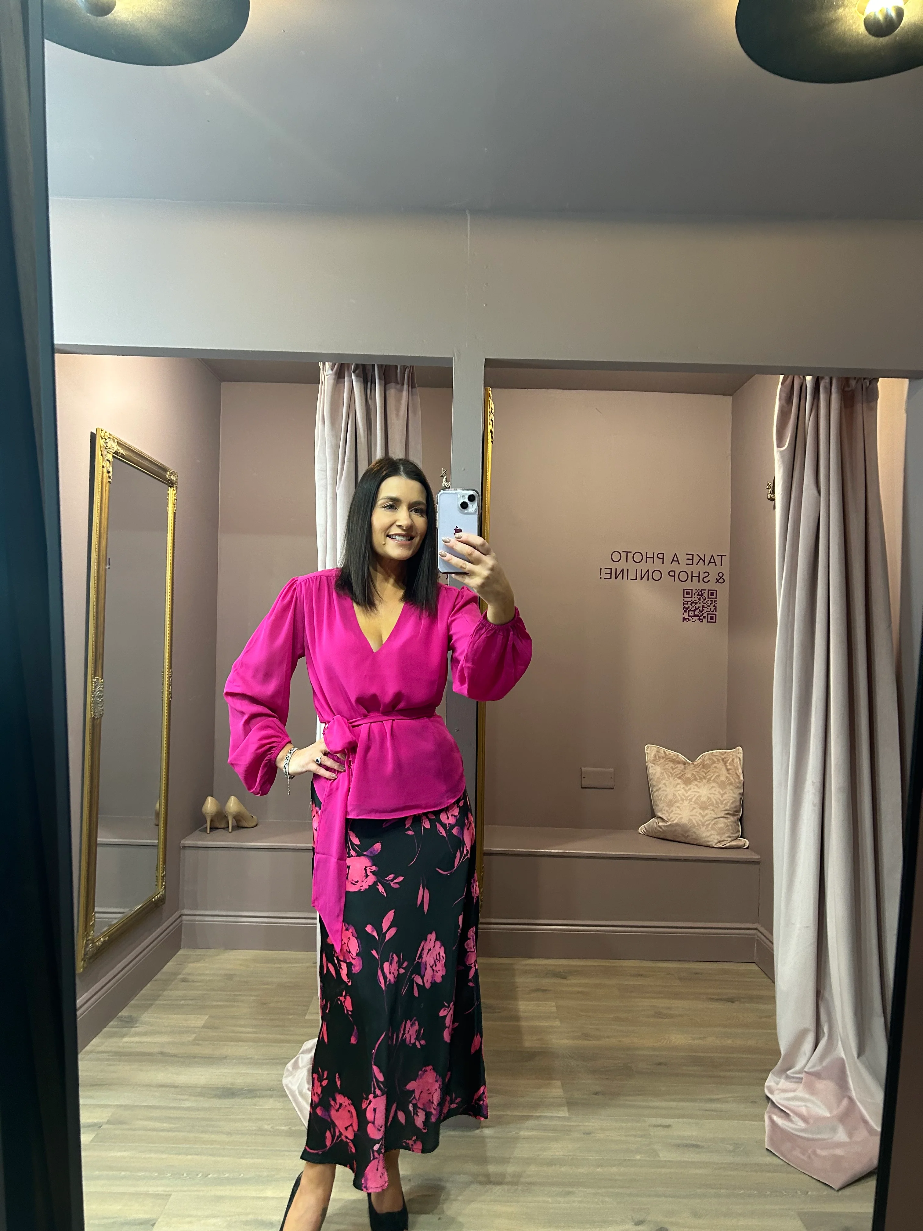 LOTUS SKIRT (PINK ON BLACK FLORAL) - Image 6