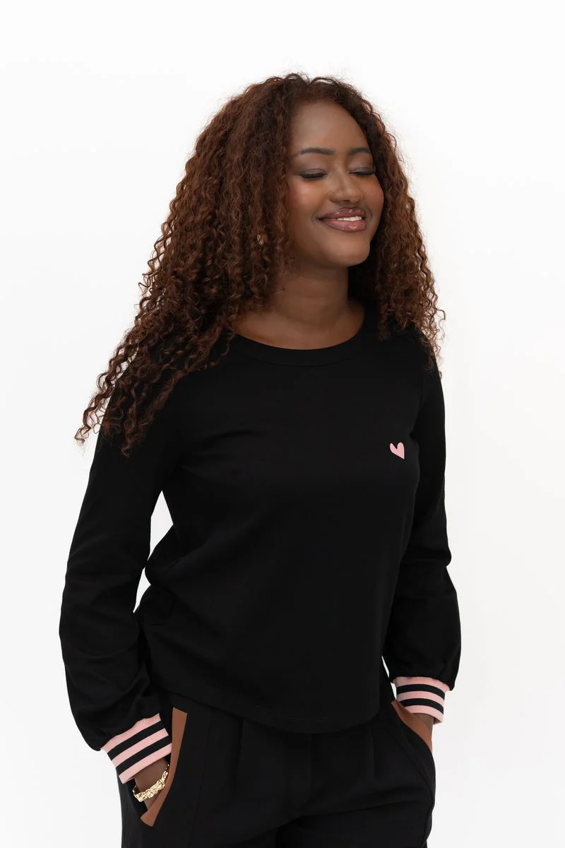 Lumen Long Sleeve Scoop Neck Top (Black)
